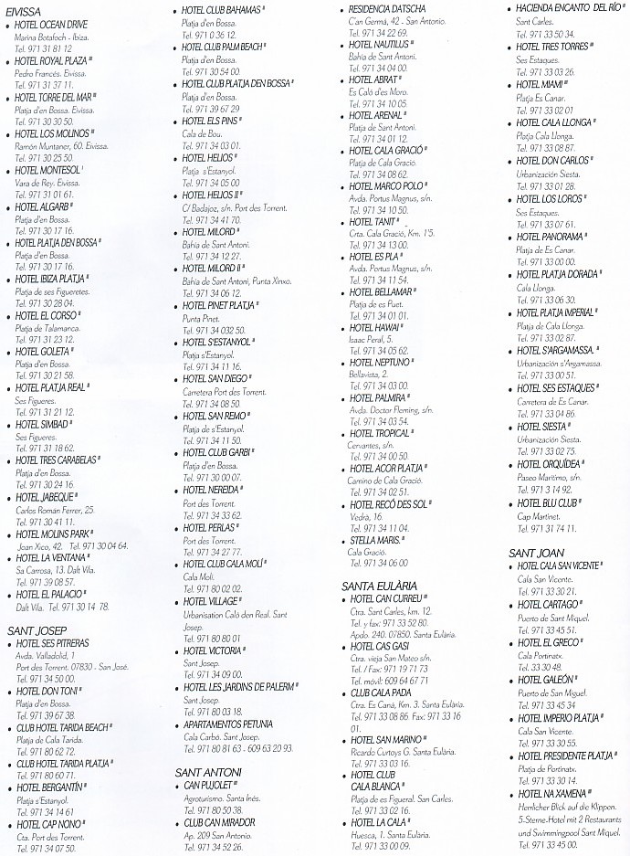 Liste des hôtels